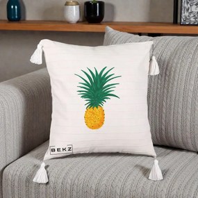Perna Decorativa Ananas Tropical, 40x40 cm, Bej cu Franjuri, Husa Detasabila, Perna Inclusa, BEKZ®
