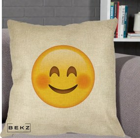 Perna Decorativa Emoji Fericit Roscat, 40x40 cm, Crem, Husa Detasabila, Perna Inclusa, BEKZ®