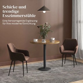HOMCOM Set 2 Scaune de Dining Tapițate în Stil Nordic cu Brațe și Picioare din Oțel, 54x57x80 cm, Maro | Aosom Romania