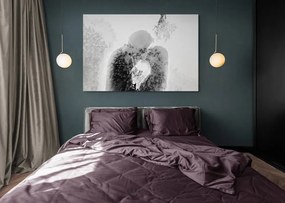 Tablou cuplu îndrăgostit sub vâsc în design alb-negru