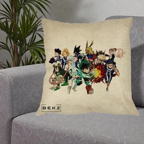 Perna Personalizata My Hero Academia Clasa 1-A Complet, 40x40 cm, Crem, Husa Detasabila, Perna Inclusa, BEKZ®
