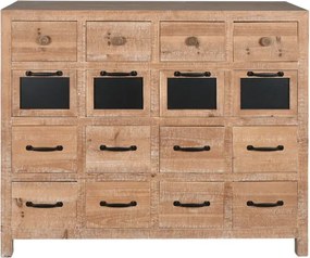 Comodă cu multe sertare, rustică, din lemn de pin, natur, cu 16 sertare, tăblițe negre și mânere metalice, 92,5 x 110 x 40 cm, „Archive”
