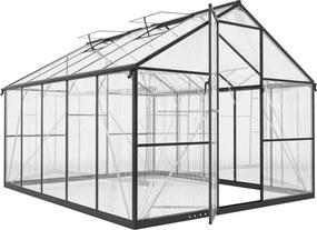 Seră de grădină Outsunny din aluminiu și policarbonat, 7,5㎡, cu ușă cu balamale, 2 ferestre reglabile, sistem de drenaj, anti-UV, 304x247x205cm, negru | Aosom Romania