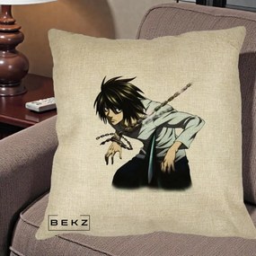 Perna Personalizata Death Note L Lawliet Lanturi, 40x40 cm, Crem, Husa Detasabila, Perna Inclusa, BEKZ®