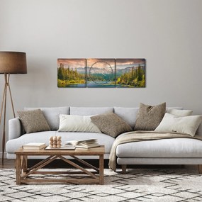 Tablou cu râu montan și munți (cu ceas) (90x30 cm)