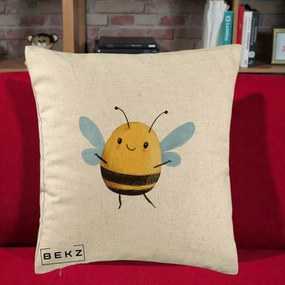 Perna Decorativa Buburuza pe Trifoi cu Patru Foi, 40x40 cm, Bej, Husa Detasabila, Perna Inclusa, BEKZ®