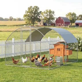 PawHut Țarc pentru Găini de Exterior, 2.8x3.4x1.9m, 9.5㎡ Țarc Metalic din Oțel Galvanizat cu Acoperiș Impermeabil Anti-UV și Încuietoare, Coteț pentru 10-16 Găini, Iepuri și Rațe | Aosom Romania