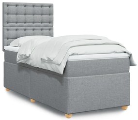 vidaXL Pat box spring cu saltea, gri deschis, 100x200 cm, textil
