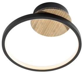 Plafonieră modernă neagră cu lemn, incl. LED cu 3 trepte de intensitate luminoasă - Alec
