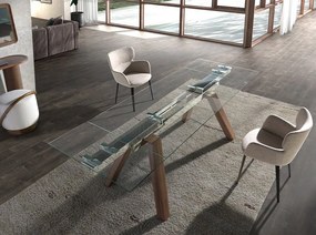 Masa extensibila deosebita design LUX Walnut-Glass 160-240x90cm