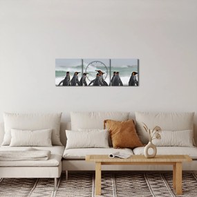 Tablou pinguini în ocean (cu ceas) (90x30 cm)
