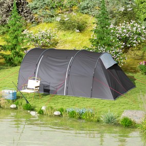 Outsunny Cort de camping cu terasă pentru 4 până la 6 persoane ușor ventilat impermeabil 5 000 mm montare ușoară sac de transport gri | Aosom Romania
