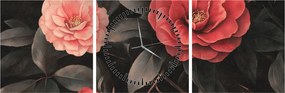 Tablou - Flori roșii pe fundal întunecat (cu ceas) (90x30 cm)