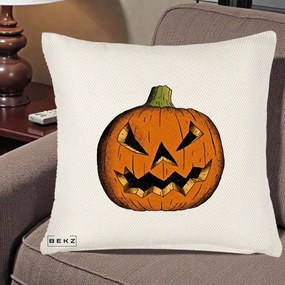 Perna Decorativa Halloween Dovleac Portocaliu Clasic, 40x40 cm, Crem Reliefat, Husa Detasabila, Perna Inclusa, BEKZ®