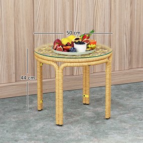 Outsunny Măsuță de Grădină din Ratan și Sticlă Stil Boho Ø50x44 cm Galben | Aosom Romania