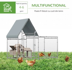 Gard pentru Gaini PawHut cu Panza de Protectie din Tesatura Oxford, Cotet pentru Pui si Iepuri din Otel Galvanizat 2x1,05x1,72 m, Argintiu