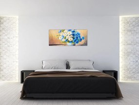 Tablou pictat cu vaza și flori (120x50 cm)
