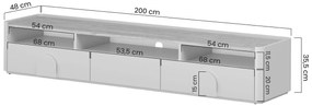 Comodă TV Amilio 200 cm cu sertare - cashmere / stejar uleiat / mânere stejar deschis