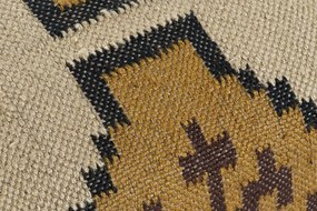 Taburet pentru picioare kilim lucrat manual multicolor din lână și lemn, 80×80×44 cm, „Kilim"