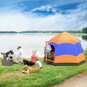 Outsunny Cort instantaneu cu două straturi și acoperiș, cort de familie pentru 4 persoane în aer liber rezistent la apă în formă de hexagon cu planșă de podea 2 uși plasă împotriva țânțarilor geantă portabilă portocaliu | Aosom Romania