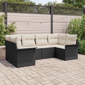 vidaXL Set de canapele pentru grădină cu pernă 6 pcs Negru Rattan poli