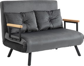 HOMCOM Canapea Pat de 2 Locuri cu Spătar Reglabil pe 5 Nivele și 2 Perne din Material Capitonat, 102x73x81 cm, Gri Închis | Aosom Romania