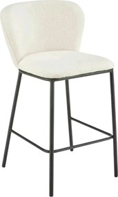 Scaun bar H119, crem/negru, stofa buclata/otel, 54x53x92 cm