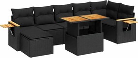 vidaXL Set mobilier grădină perne 8 piese negru, poliratan/lemn acacia