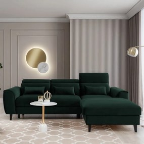 Colțar verde închis extensibil/cu spațiu de depozitare cu tapițerie din catifea (cu colț pe partea dreaptă/cu șezlong) Foble – ELTAP