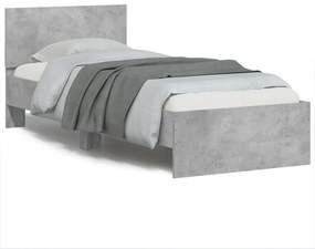 838809 vidaXL Cadru de pat cu tăblie și lumini LED, gri beton, 90x200 cm