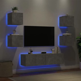 3216856 vidaXL Unități TV de perete cu LED-uri 6 piese gri beton lemn compozit