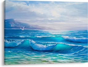 Tablou - Pictură în ulei de mare cu pescăruși (70x50 cm)