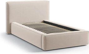 Pat bej tapițat cu spațiu de depozitare cu somieră 90x200 cm Jodie – Micadoni