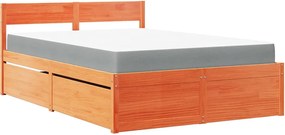 vidaXL Pat cu sertare saltea, maro ceruit, 120x200 cm, lemn masiv pin