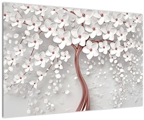 Tablou - Imaginea copacului alb cu flori albe, rosegold (90x60 cm)