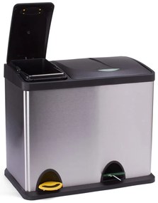 Coș de gunoi argintiu mat pentru reciclare/cu pedală 18+8 l din oțel Tri Selectif – MSV