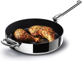 Tigaie adanca Joseph Joseph Space 1000057, 28 cm, Maner pliabil, Acoperire ceramica, Cuptor pana la 232°C, Inductie, Argintiu/negru