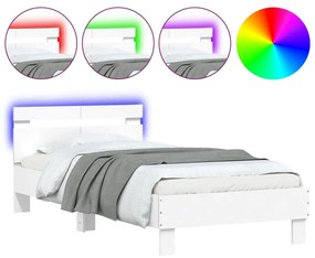 838708 vidaXL Cadru de pat cu tăblie și lumini LED, alb, 100x200 cm