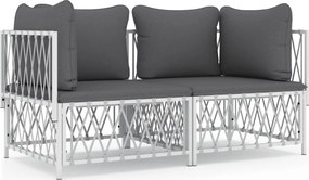 vidaXL Set mobilier de grădină, 2 piese, cu perne, alb, oțel