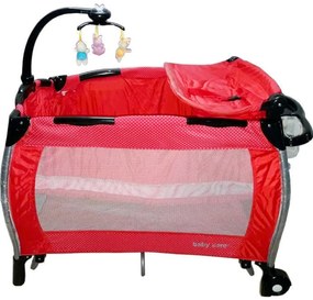 Patut Pliant rotund cu balansoar, Tarc copii Baby Care™ ROUND NEST, Pliabil pe 2 Niveluri cu muzica si Masa infasat, Jucarie Carusel cu jucarii din