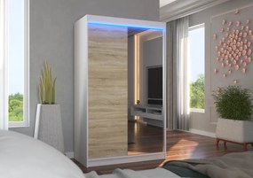 Dulap cu usi glisante si oglinda + iluminare LED, Rewena 120 + LED, 120 cmx200 cmx58 cm, ADRK Furniture (Culoare: Ciocolata)