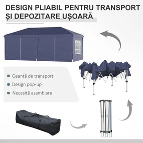 Outsunny Foisor de gradina pliabil pentru exterior cu 6 panouri laterale, 585x295cm albastru | AOSOM RO