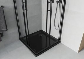 Mexen Rio cabină de duș pătrată 80 x 80 cm, transparentă, neagră + cădiță Flat, neagră - 860-080-080-70-00-4070B