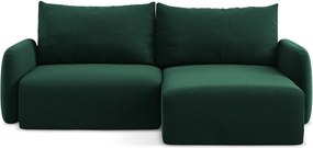 Colțar verde închis extensibil/cu spațiu de depozitare cu tapițerie din catifea (cu colț pe partea dreaptă/cu șezlong) Kalena – Makamii