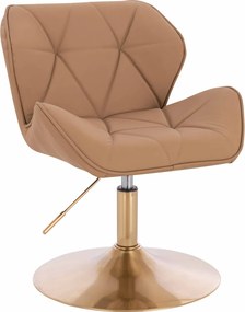 HR111N Scaun Caramel Piele Ecologica Premium Soft cu Bază Aurie