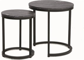 Set 2 masute cafea HOLA, negru cu efect de marmura/negru, PAL laminat/