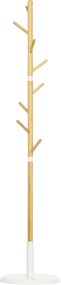 HOMCOM Cuier Vertical cu 8 Cârlige cu Bază Rotundă din Bambus, Lemn și Metal, Ø37,8x175,6 cm, Lemn Natural | Aosom Romania