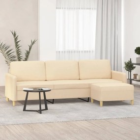 3153605 vidaXL Canapea cu 3 locuri și taburet, crem, 210 cm, textil