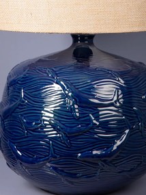 Lampă de masă din iută naturală, cu structură din ceramică albastră, finisaj lucios, 70×50 cm, „Azula"