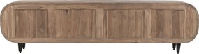 Comodă TV lungă din lemn de tec reciclat, maro, cu 4 sertare și picioare metalice, aspect rustic, 50 x 200 x 45 cm, „Granville”